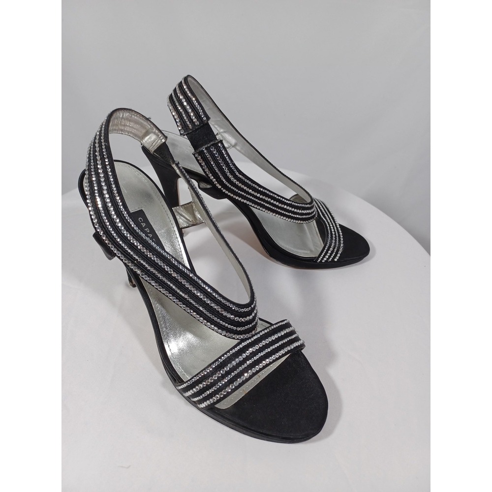 Caparros Tyra Shoes Womens Size 8.5 Black Rhinestone Slingback Sandals Heels - Picture 5 of 9